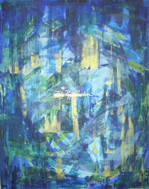 Kompozícia na modrej, 90x70, komb.technika, 2017